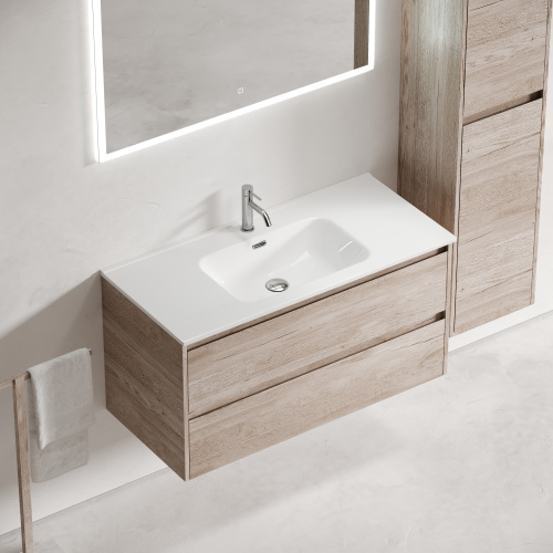 Тумба под раковину Sancos Libra LB100EG 99х45х50 подвесная цвет дуб галифакс натуральный - фото 5